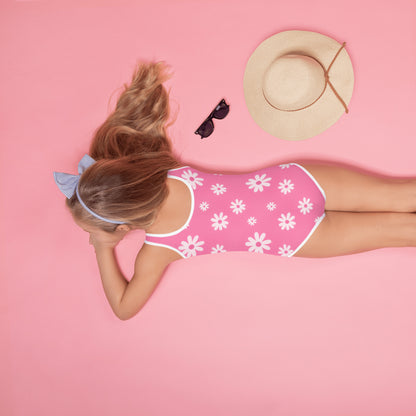 Girls Pink Daisy Buttery Soft Swimsuit With UPF 50+