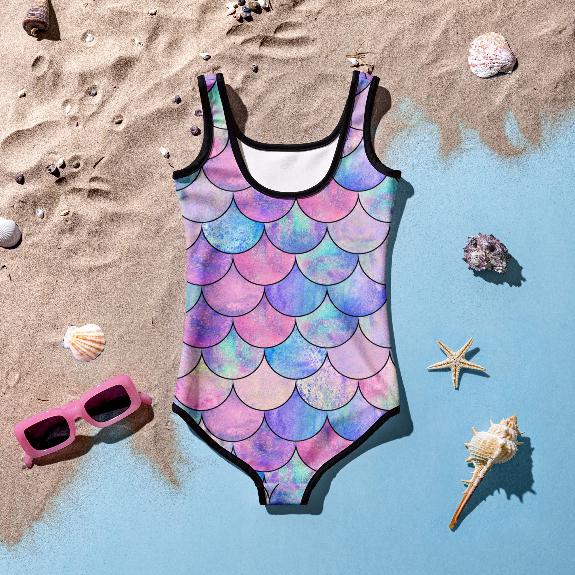 Girls Pastel Mermaid Buttery Soft Swimsuit With UPF 50+