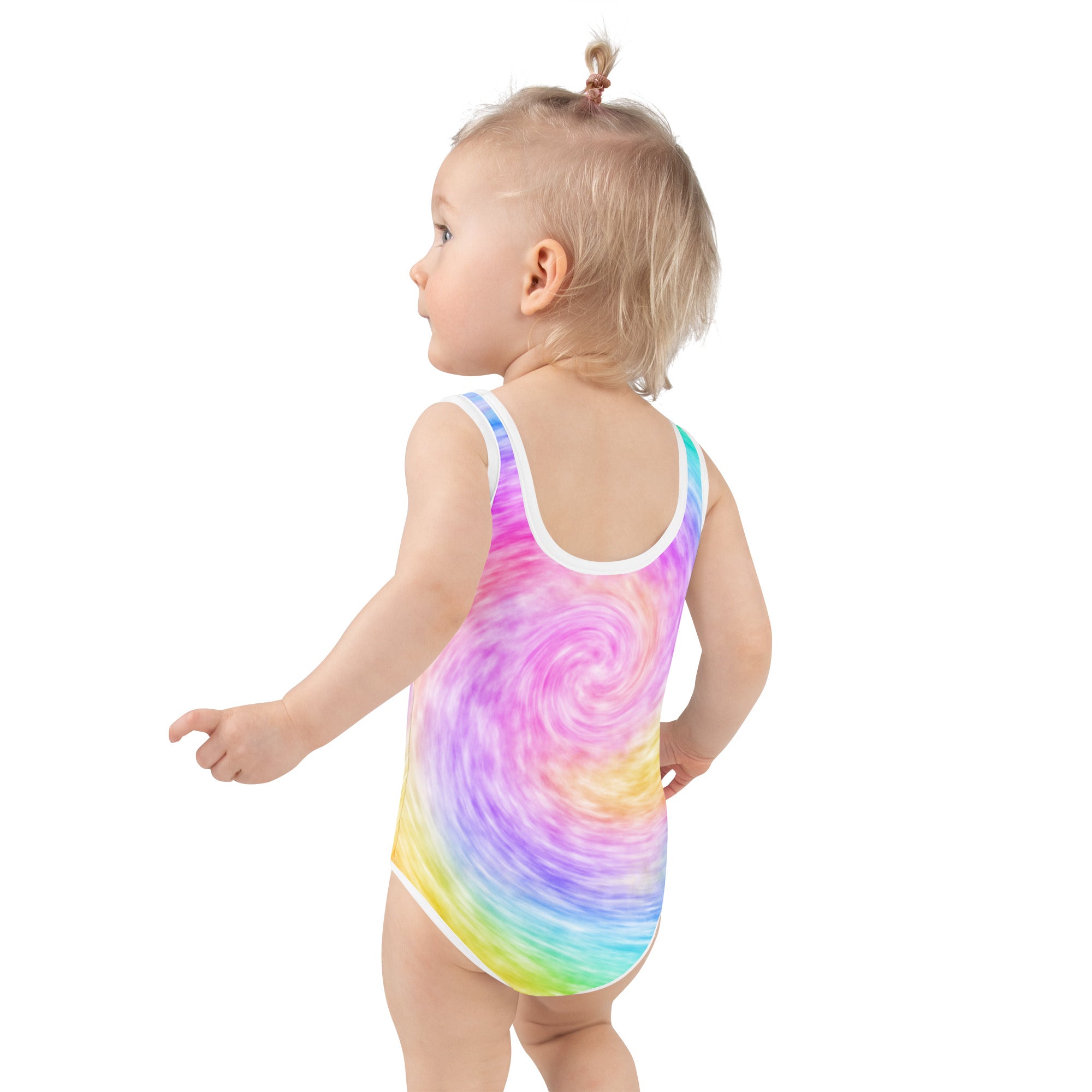 Girls Faux Rainbow Tie Dye Pastel Birthday Girl Swimsuit