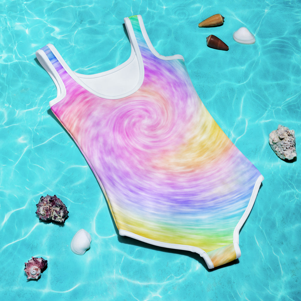 Girls Faux Rainbow Tie Dye Pastel Birthday Girl Swimsuit
