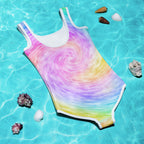 Girls Faux Rainbow Tie Dye Pastel Birthday Girl Swimsuit