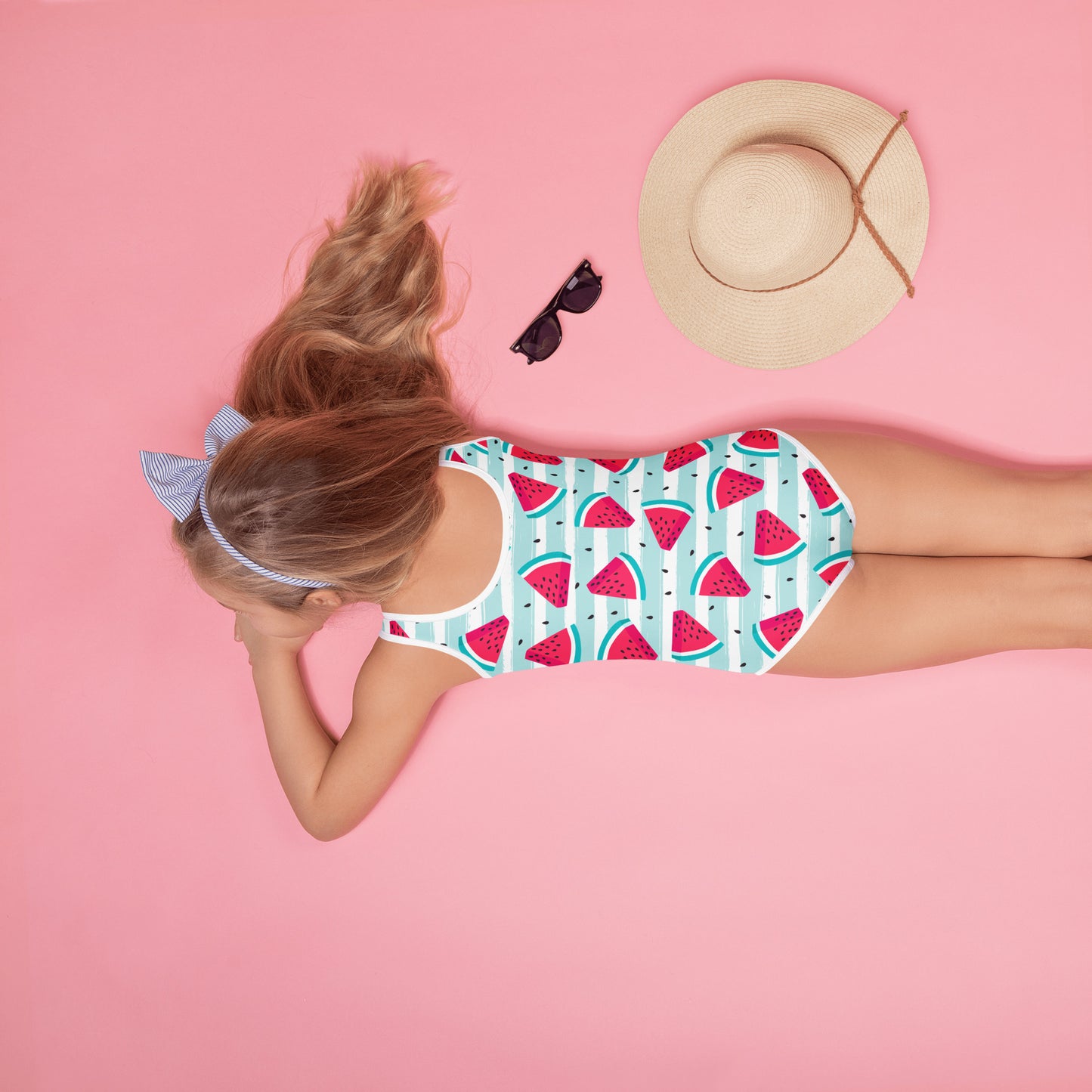 Girls Striped Watermelon Buttery Soft Swimsuit With UPF 50+