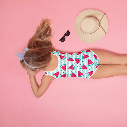 Girls Striped Watermelon Buttery Soft Swimsuit With UPF 50+