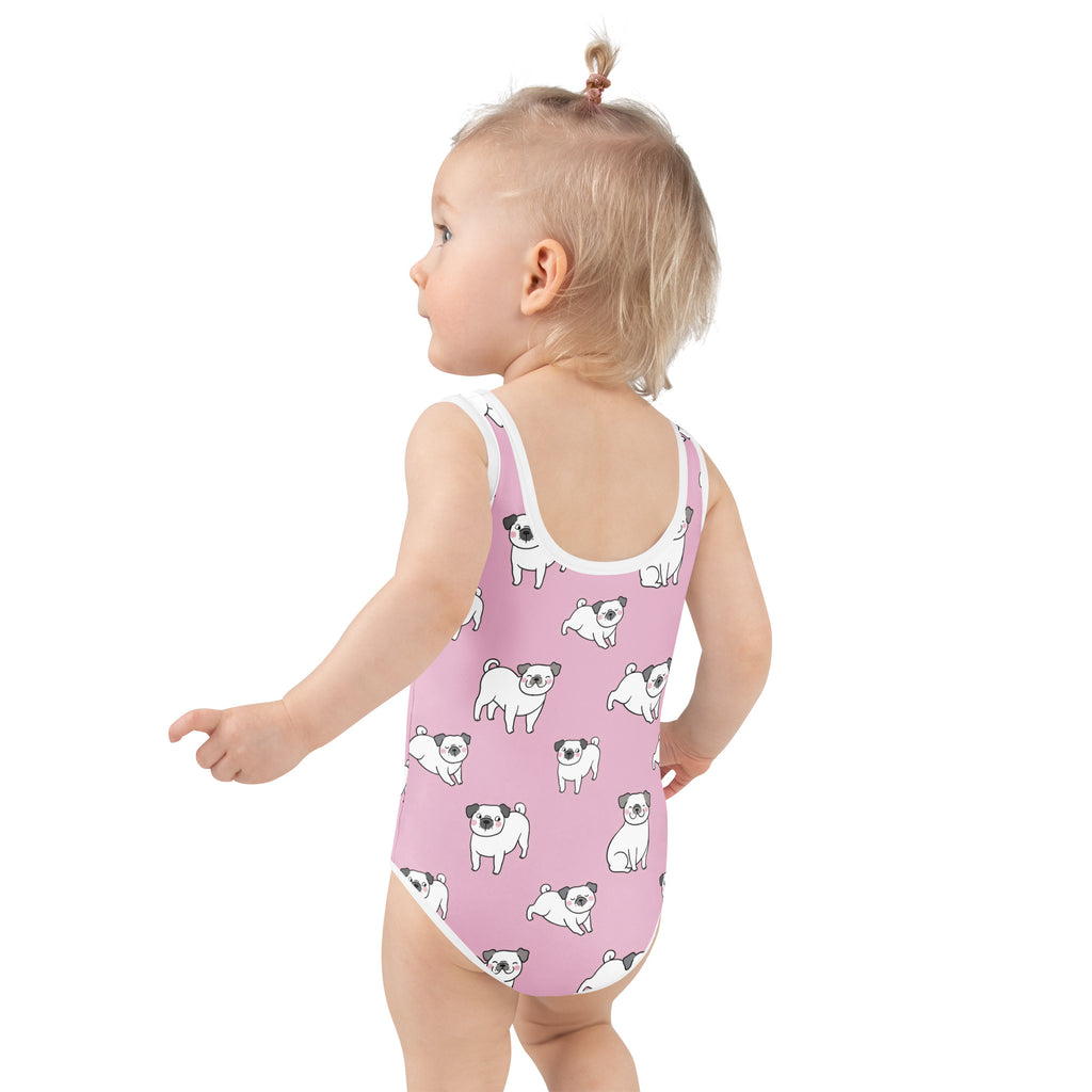 Girls Pink Pug Buttery Soft Swimsuit With UPF 50+