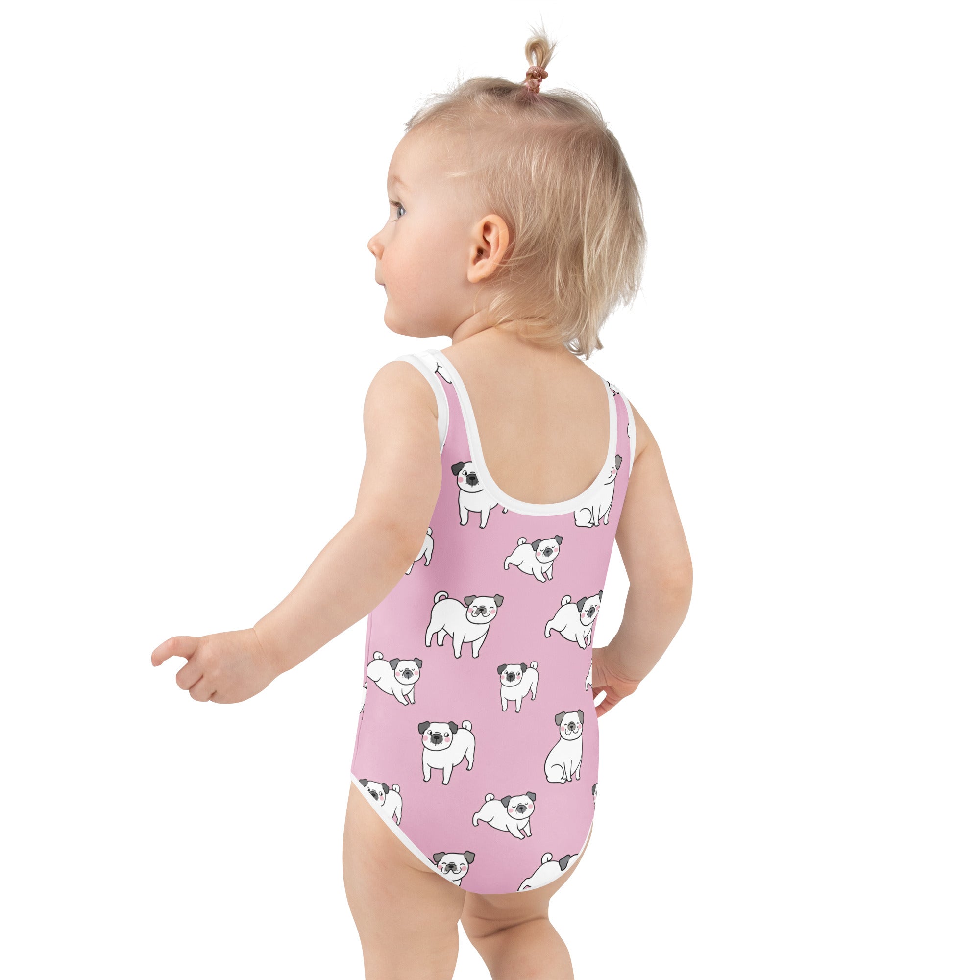 Girls Pink Pug Buttery Soft Swimsuit With UPF 50+