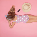 Girls Pink Pug Buttery Soft Swimsuit With UPF 50+