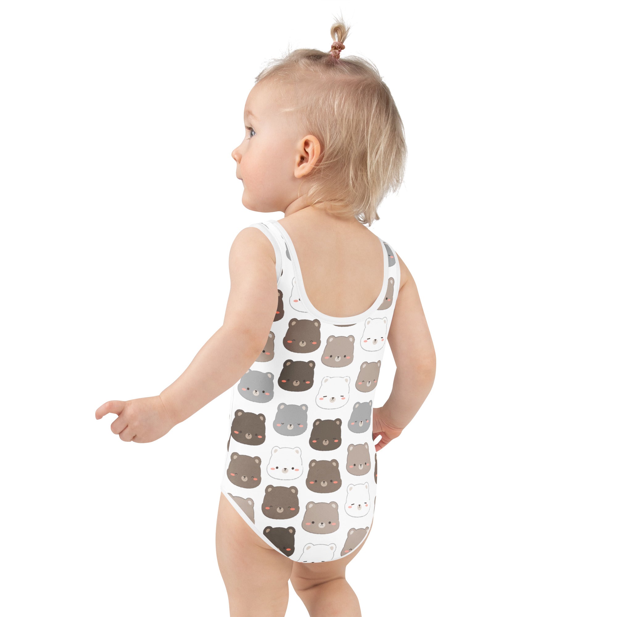 White girls one-piece swimsuit with kawaii bear faces pattern and buttery soft fabric with upf 50 plus protection