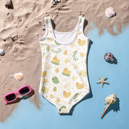 Girls Pastel Birds Buttery Soft Swimsuit With UPF 50+