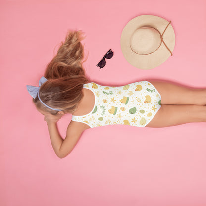 Girls Pastel Birds Buttery Soft Swimsuit With UPF 50+