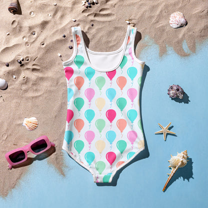 Girls Rainbow Balloon Custom Age It's My Birthday Swimsuit