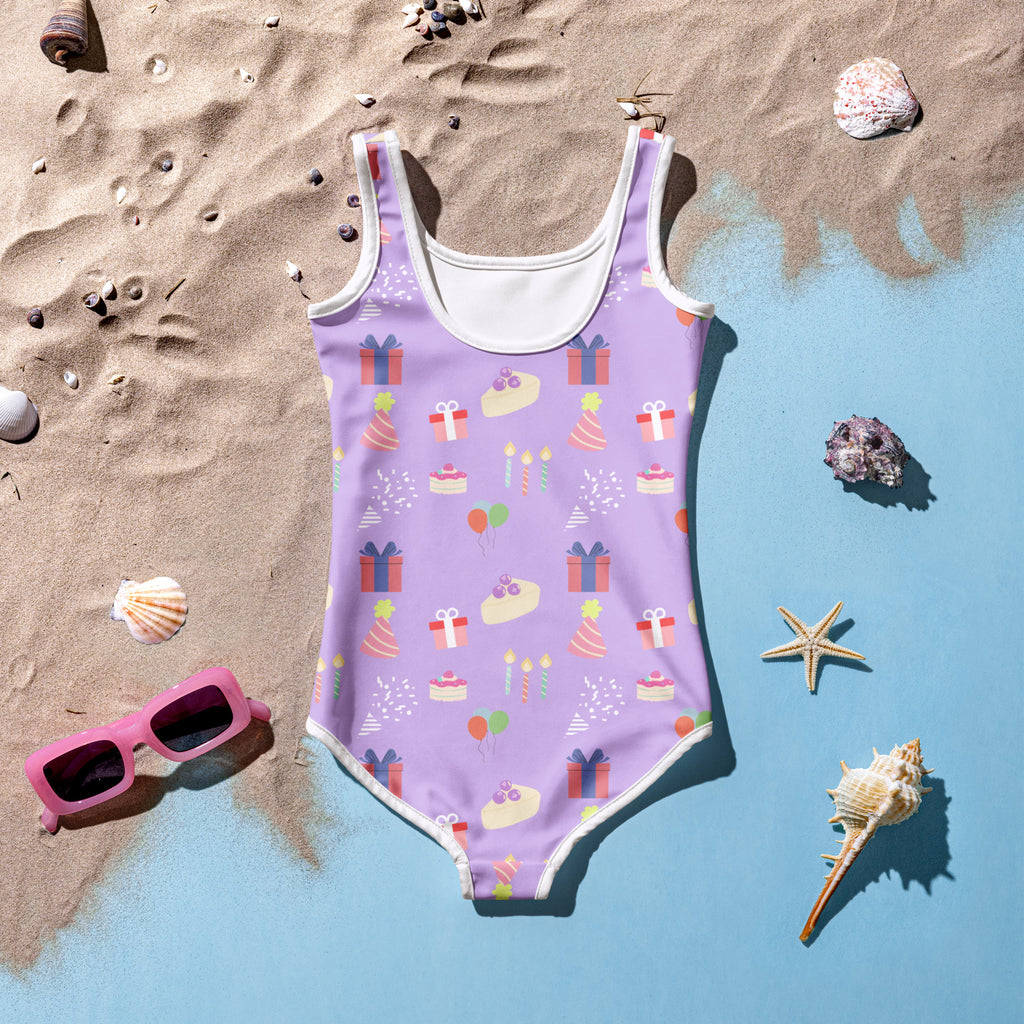 Girls Purple Birthday Pattern Custom Age It's My Birthday Swimsuit
