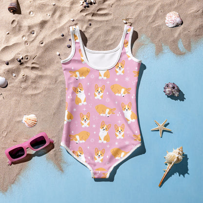 Girls Pink Corgi Dog Custom Age It's My Birthday Swimsuit