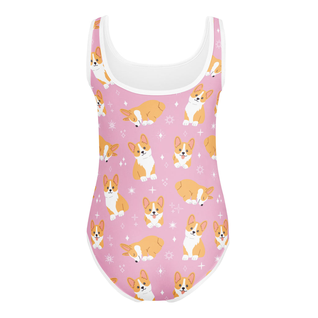 Girls Pink Corgi Dog Buttery Soft Leotard - Quick Drying For Dance and Gymnastics