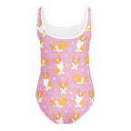 Girls Pink Corgi Dog Buttery Soft Leotard - Quick Drying For Dance and Gymnastics