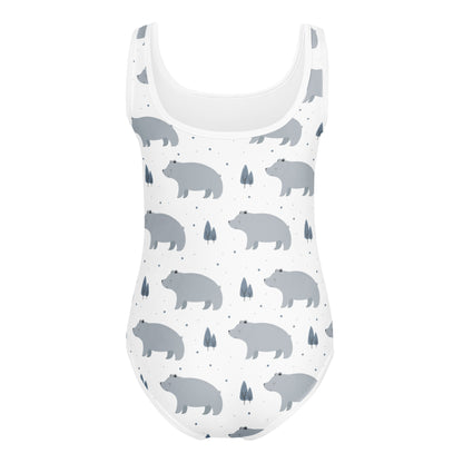Girls White Gray Bear Buttery Soft Leotard - Quick Drying For Dance and Gymnastics