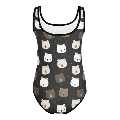 Girls Black Bear Face Buttery Soft Leotard - Quick Drying For Dance and Gymnastics