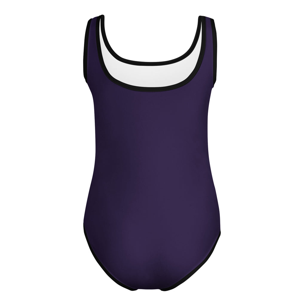 Girls dark purple buttery soft leotard in navy blue with white trim quick drying for dance and gymnastics