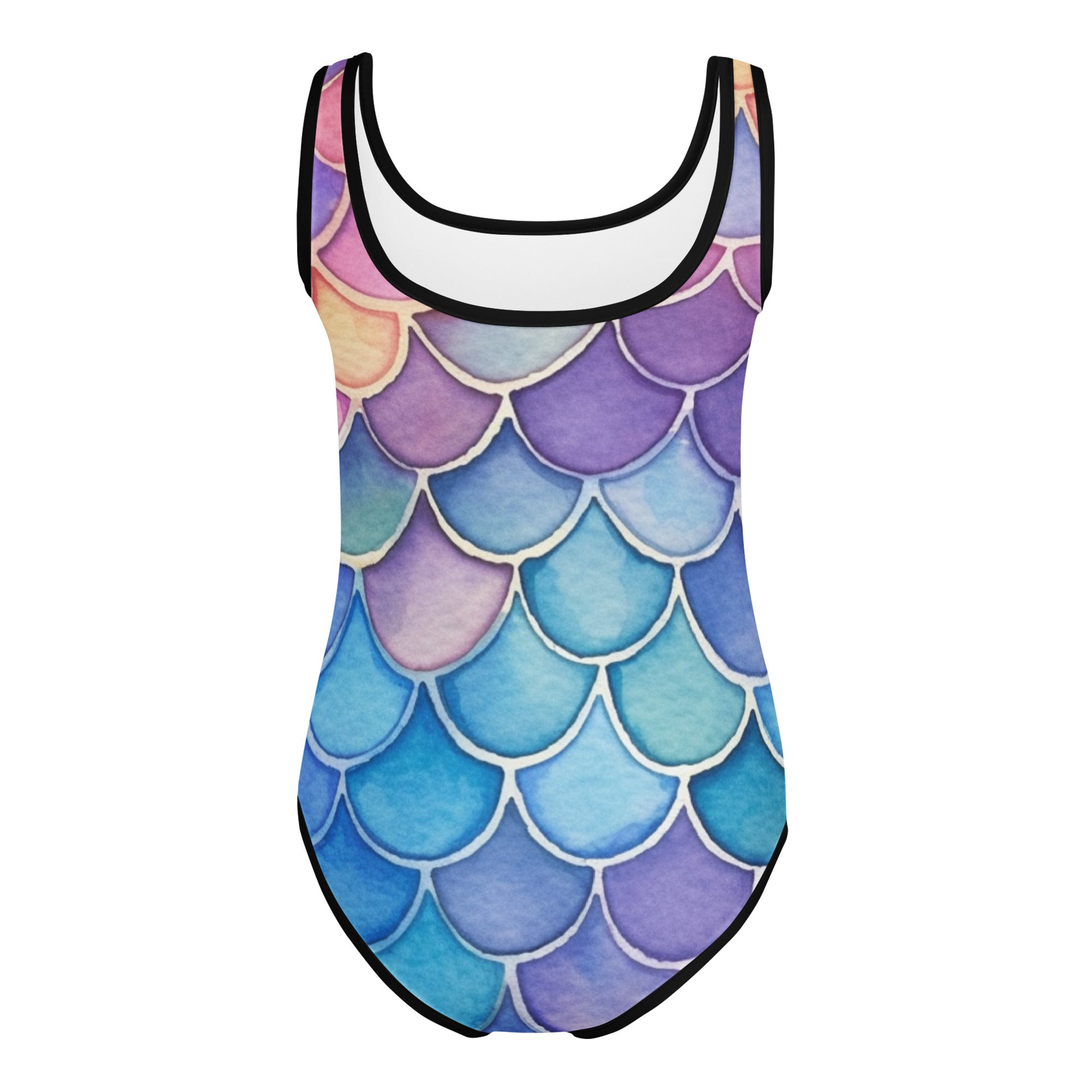 Girls watercolor mermaid scale buttery soft quick drying leotard with purple blue pink gradient for dance and gymnastics