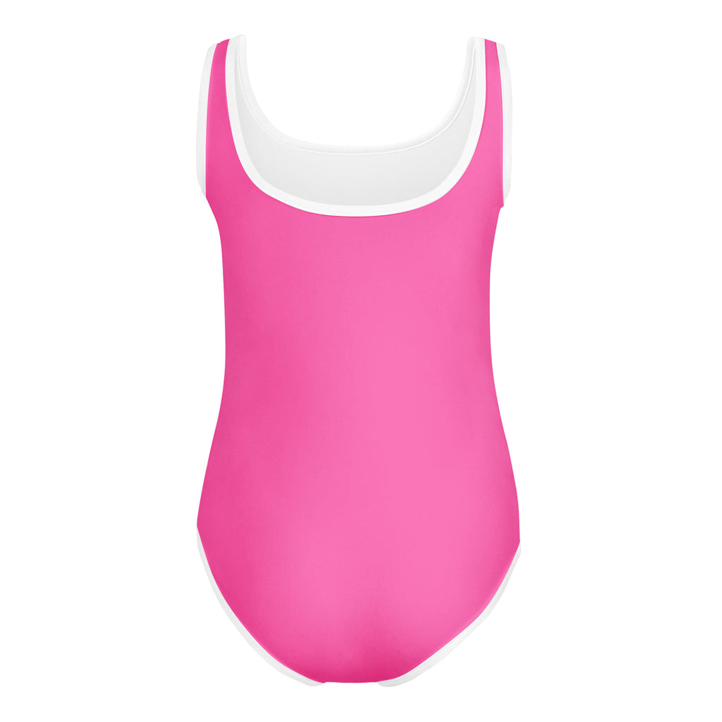 Girls hot pink buttery soft one-piece leotard with white trim quick drying for dance and gymnastics