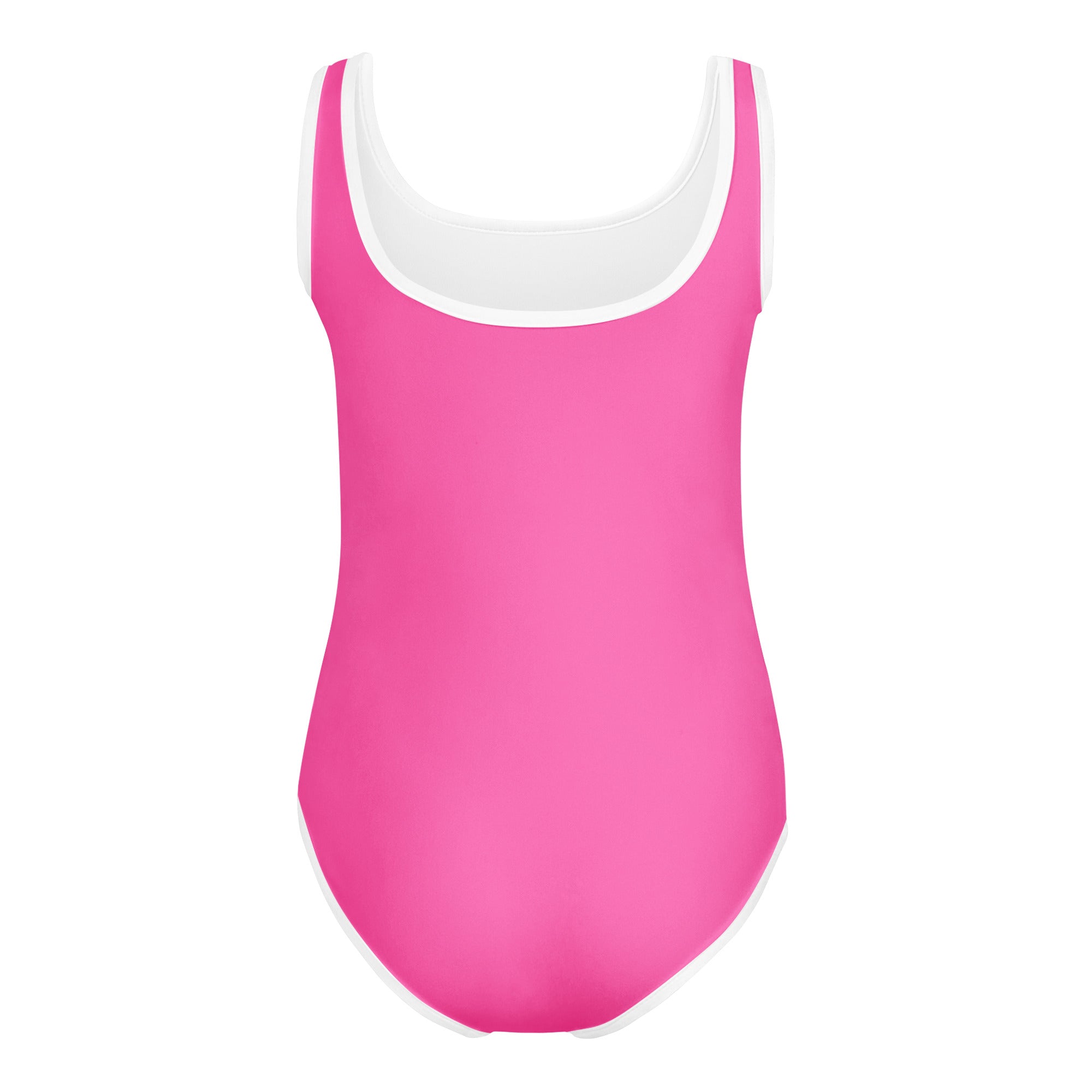 Girls hot pink buttery soft one-piece leotard with white trim quick drying for dance and gymnastics