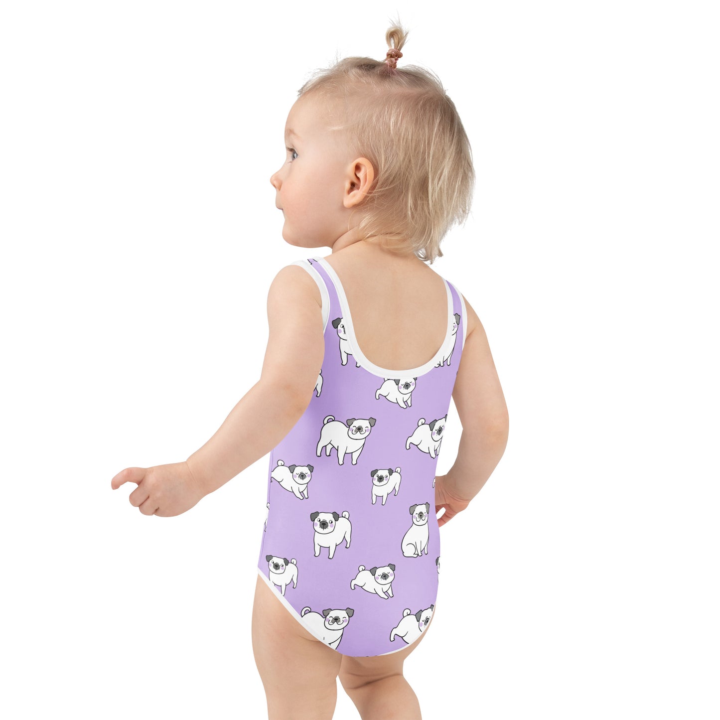 Girls Purple Pug Buttery Soft Swimsuit With UPF 50+