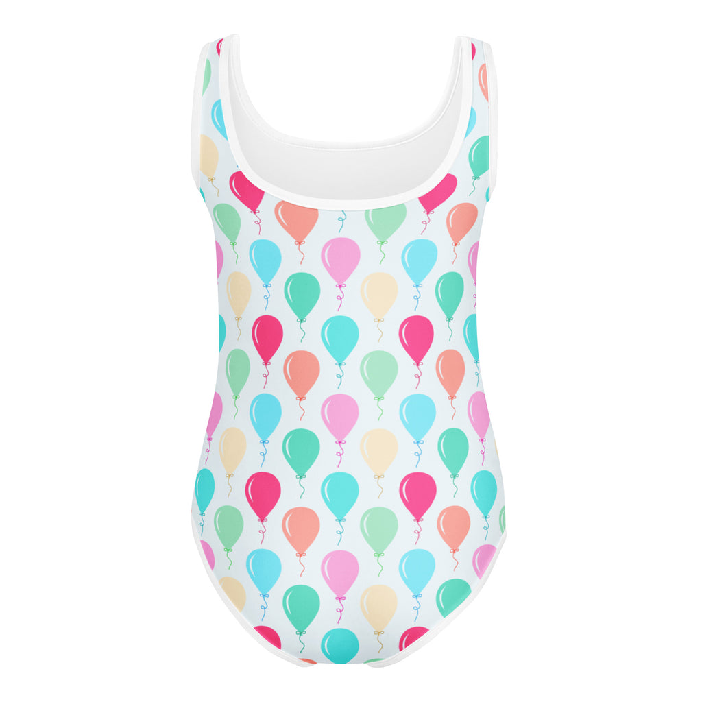 Girls birthday girl balloons white one-piece swimsuit with colorful balloon pattern buttery soft quick drying for dance