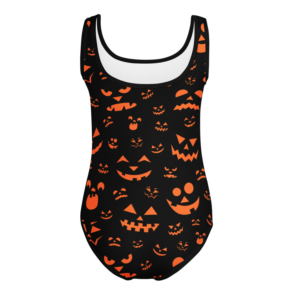 Girls orange jack-o-lantern faces halloween black one-piece buttery soft quick drying leotard for dance and gymnastics