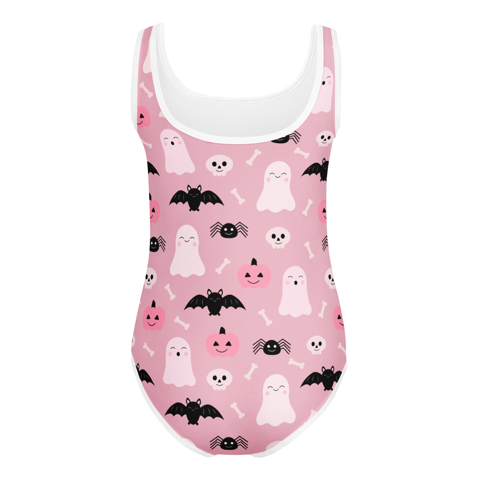 Girls Pink Cute Ghosts And Bats Halloween Buttery Soft Leotard - Quick Drying For Dance and Gymnastics