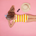 Girls Candy Corn Stripes Buttery Soft Swimsuit With UPF 50+
