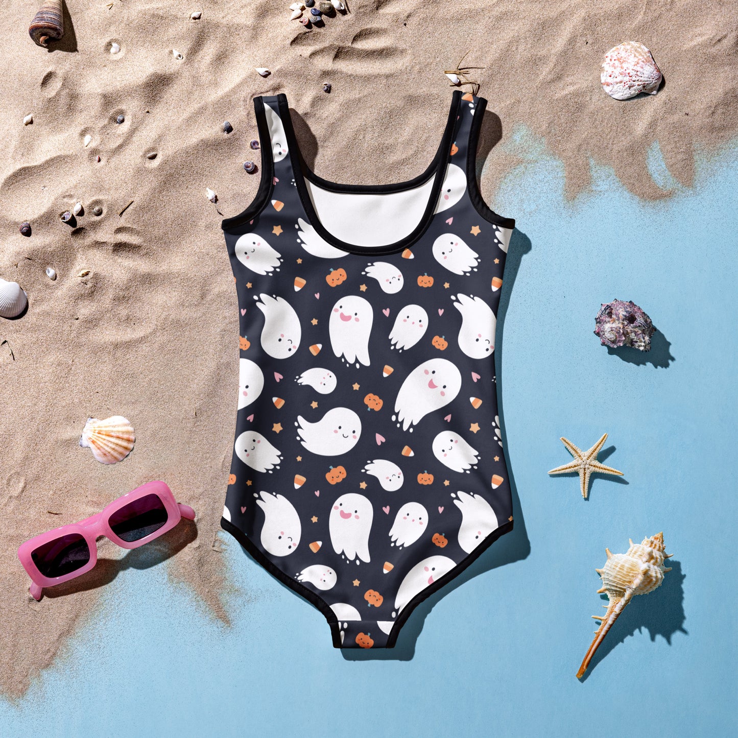 Girls Ghost Candy Corn Pumpkin Halloween Swimsuit