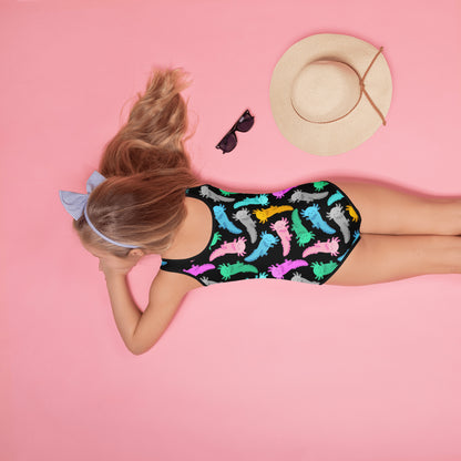 Girls Colorful Axolotl Buttery Soft Swimsuit With UPF 50+