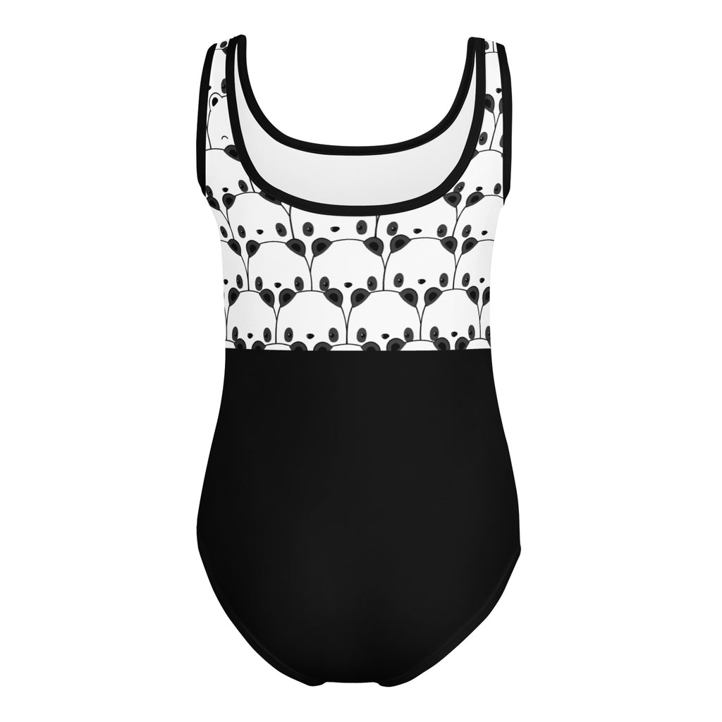 Girls black and white panda buttery soft leotard with playful pattern quick drying for dance and gymnastics
