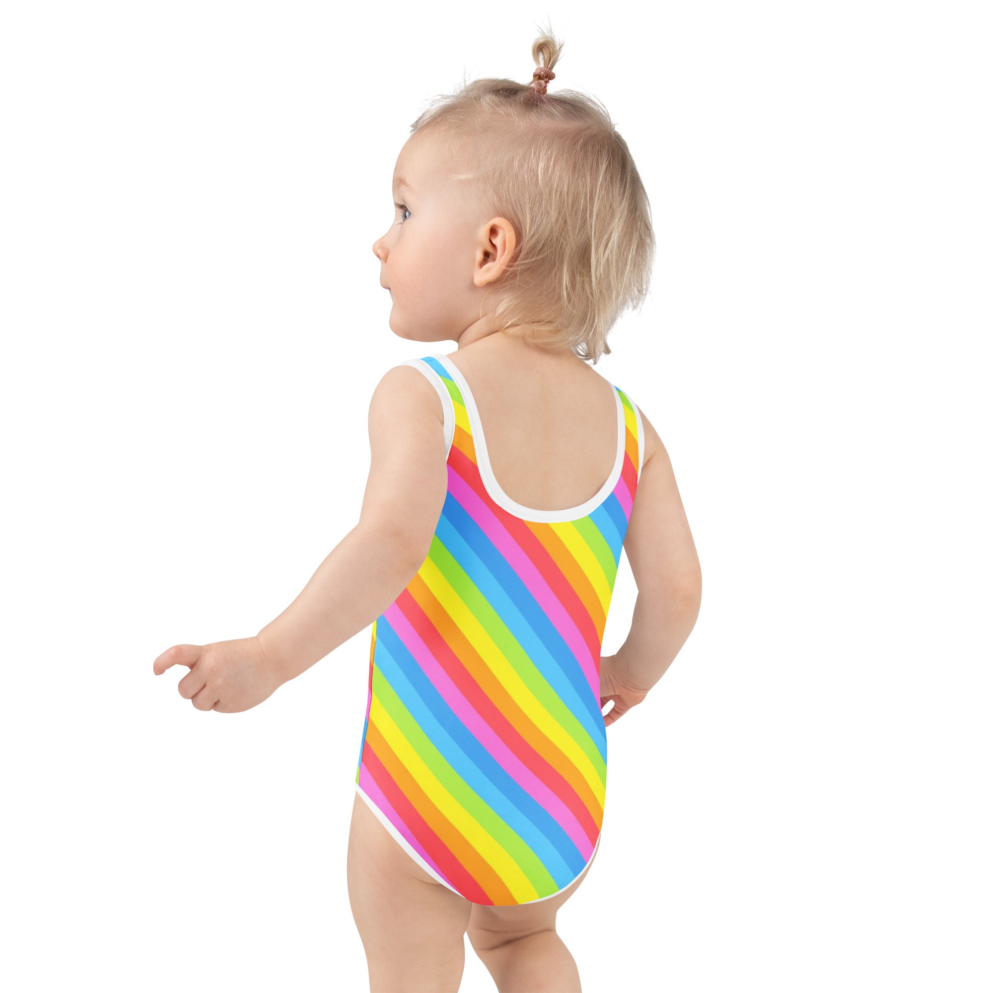 Girls Rainbow Stripe Buttery Soft Swimsuit With UPF 50+