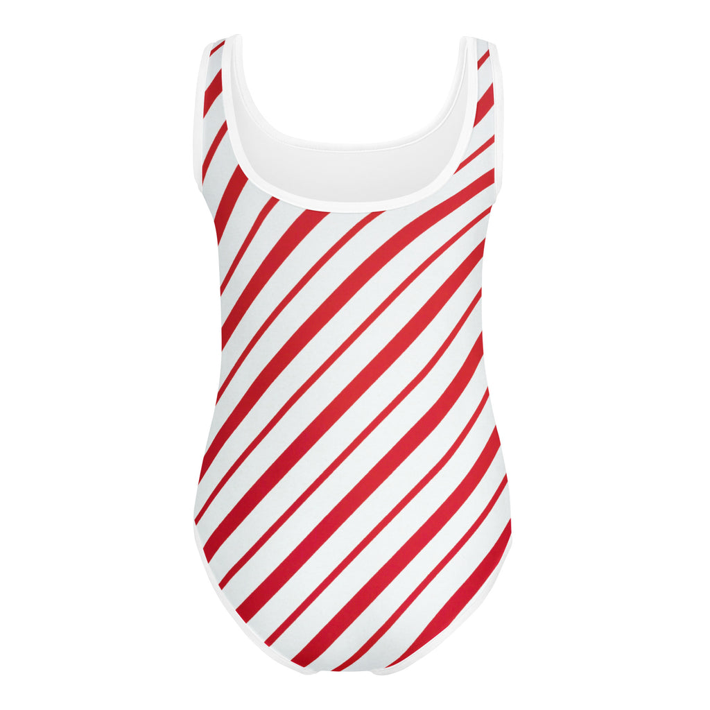 Girls candy cane stripe buttery soft red and white diagonal striped leotard with scoop neckline for dance and gymnastics