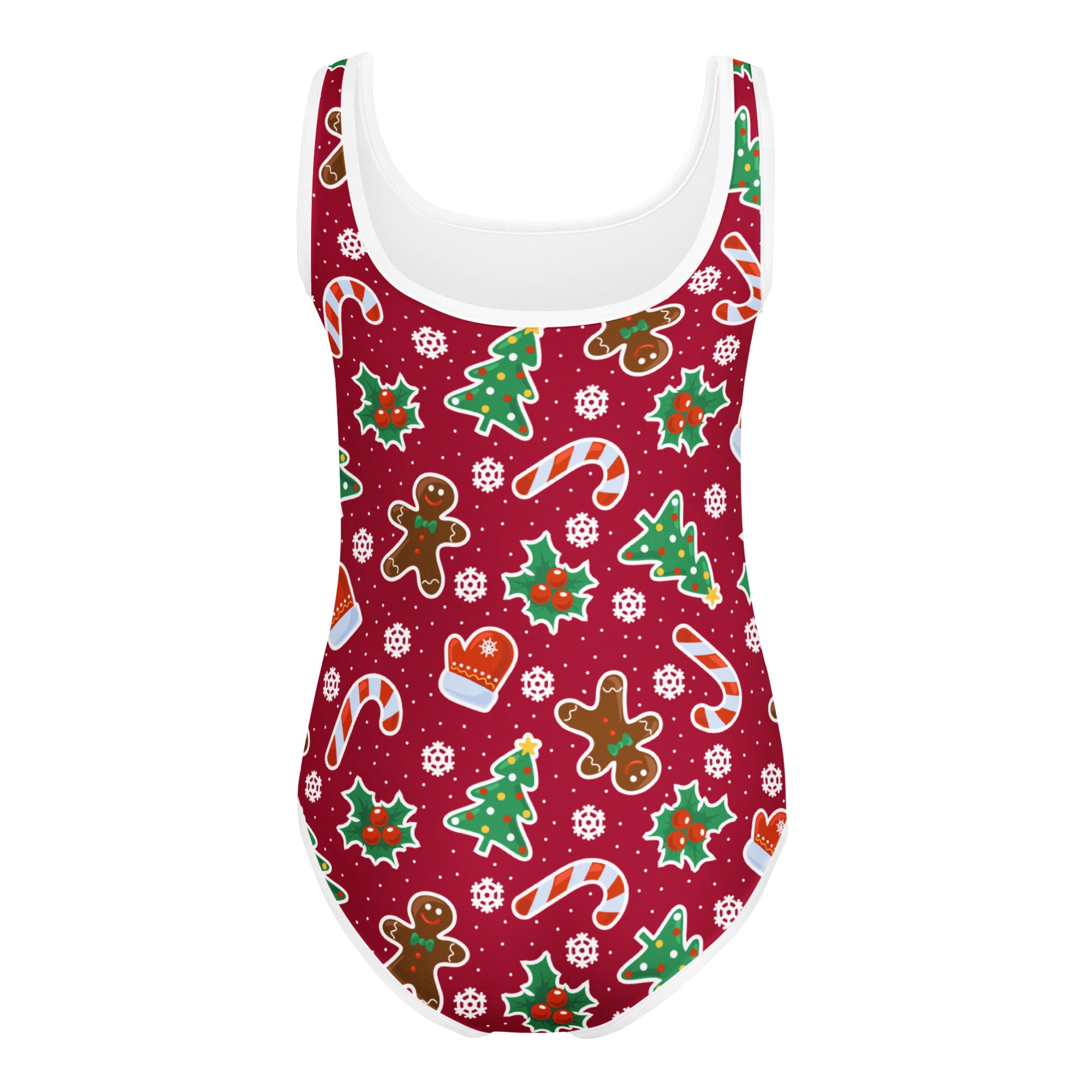Girls red gingerbread christmas buttery soft leotard with white trim quick drying for dance and gymnastics
