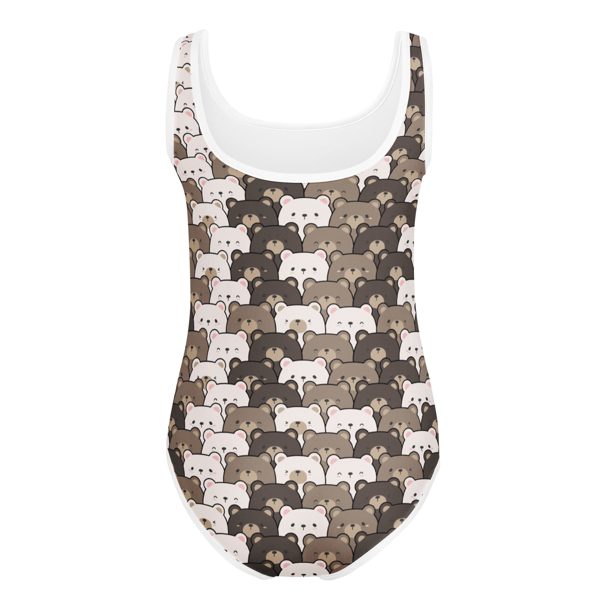 Girls bear face buttery soft white tank top leotard with brown cartoon bears for quick drying dance and gymnastics