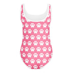 Girls Pink Paw Print Buttery Soft Leotard - Quick Drying For Dance and Gymnastics