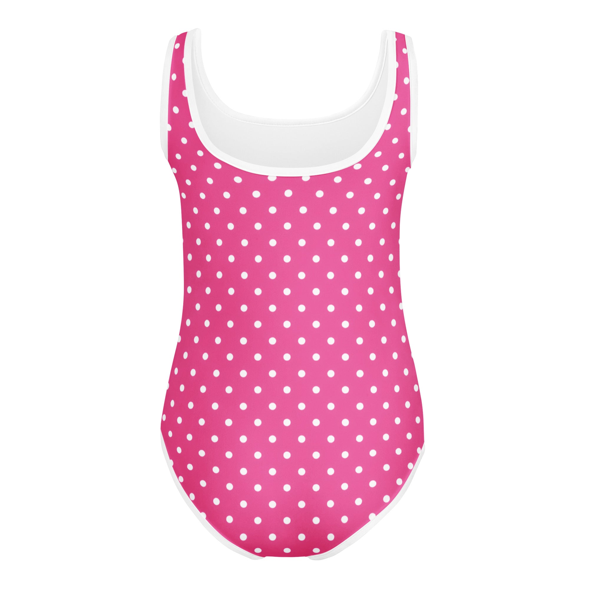 Girls pink polka dots buttery soft one-piece swimsuit with white lining quick drying for dance and gymnastics