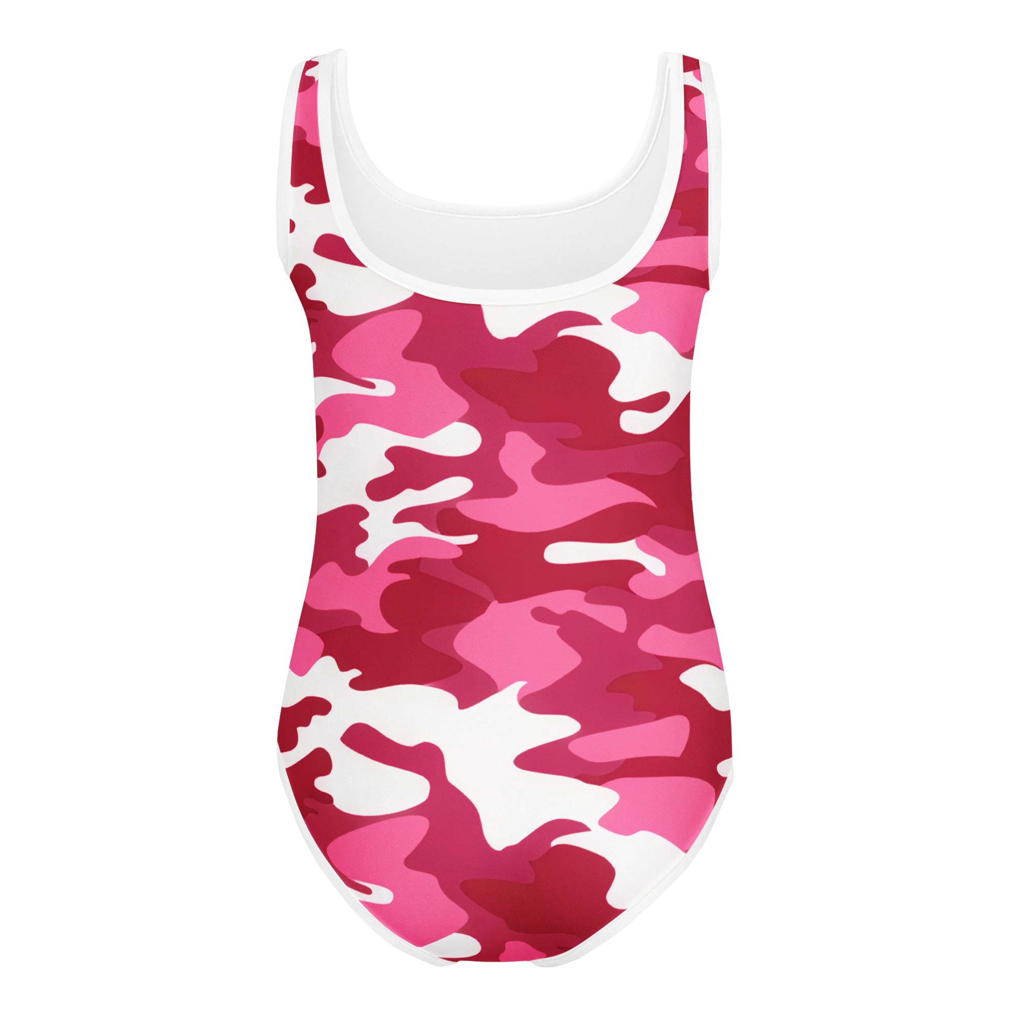 Girls pink camouflage buttery soft one-piece swimsuit with scoop neckline quick drying for dance and gymnastics