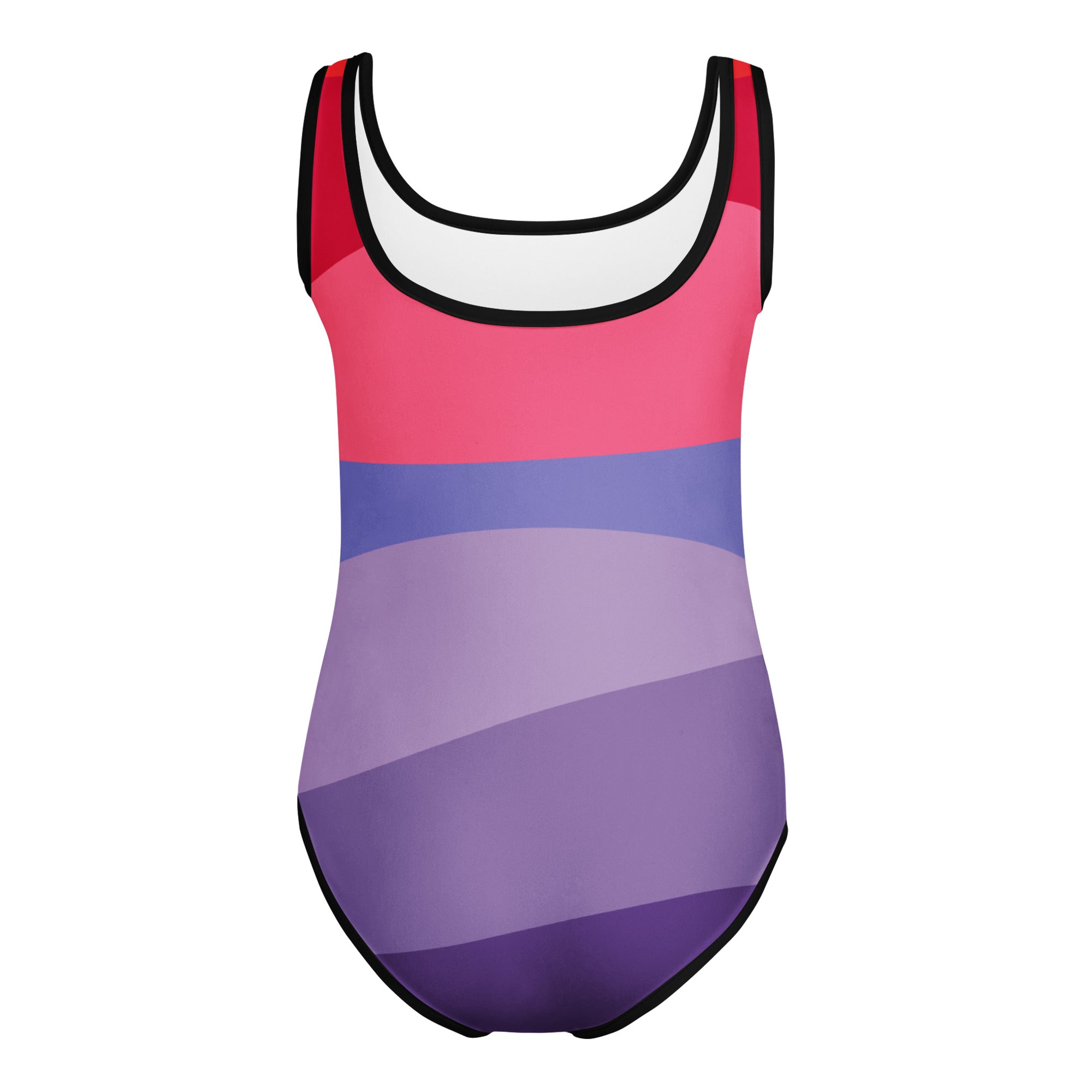 Girls multicolored waves buttery soft leotard with vibrant bi-gender pride stripes in pink to purple for dance and gymnastics