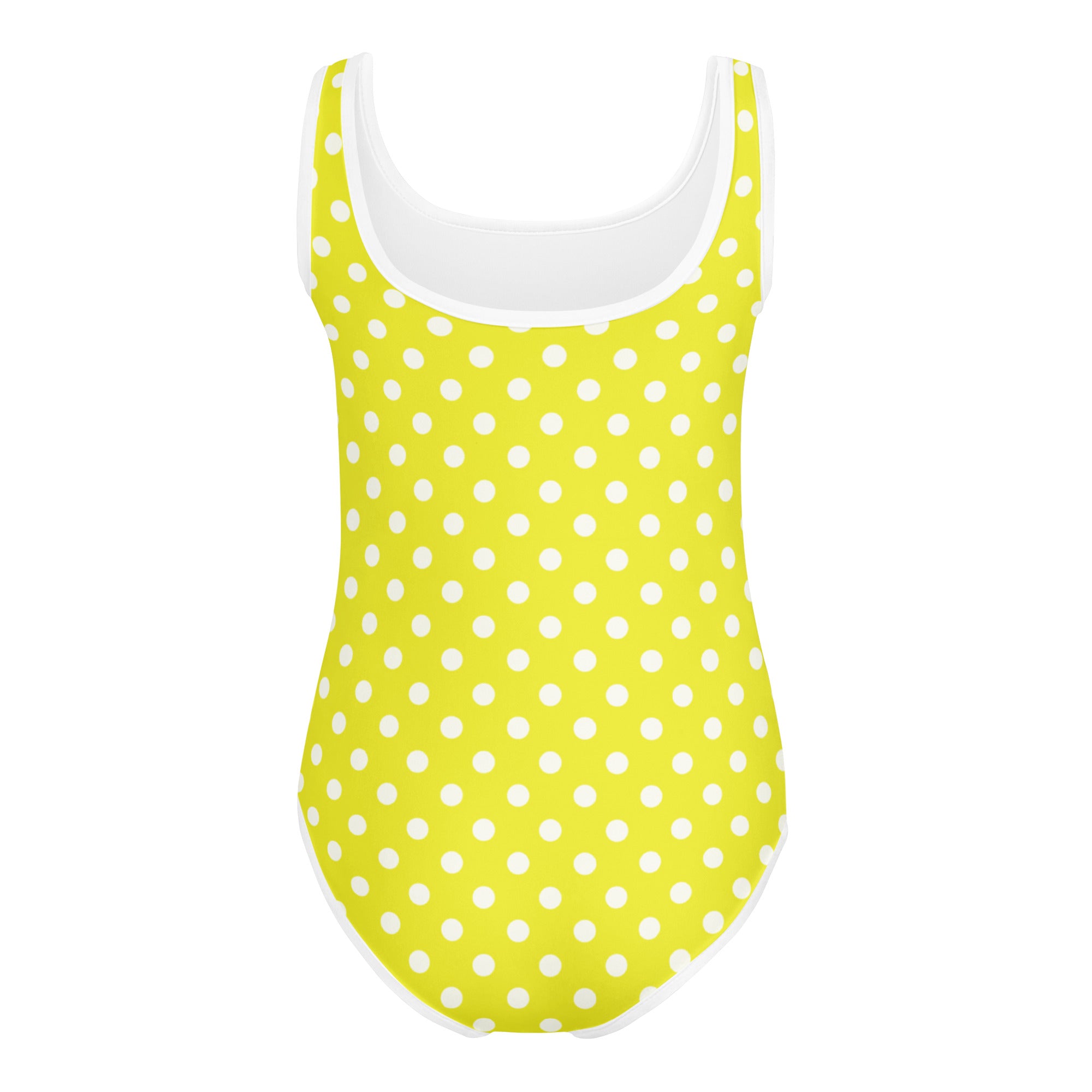 Girls yellow polka dots buttery soft quick drying leotard with white lining for dance and gymnastics