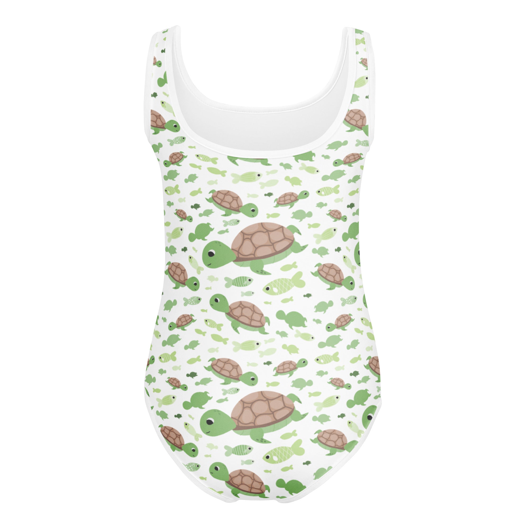 White girls leotard with green and brown turtle pattern quick drying buttery soft for dance and gymnastics