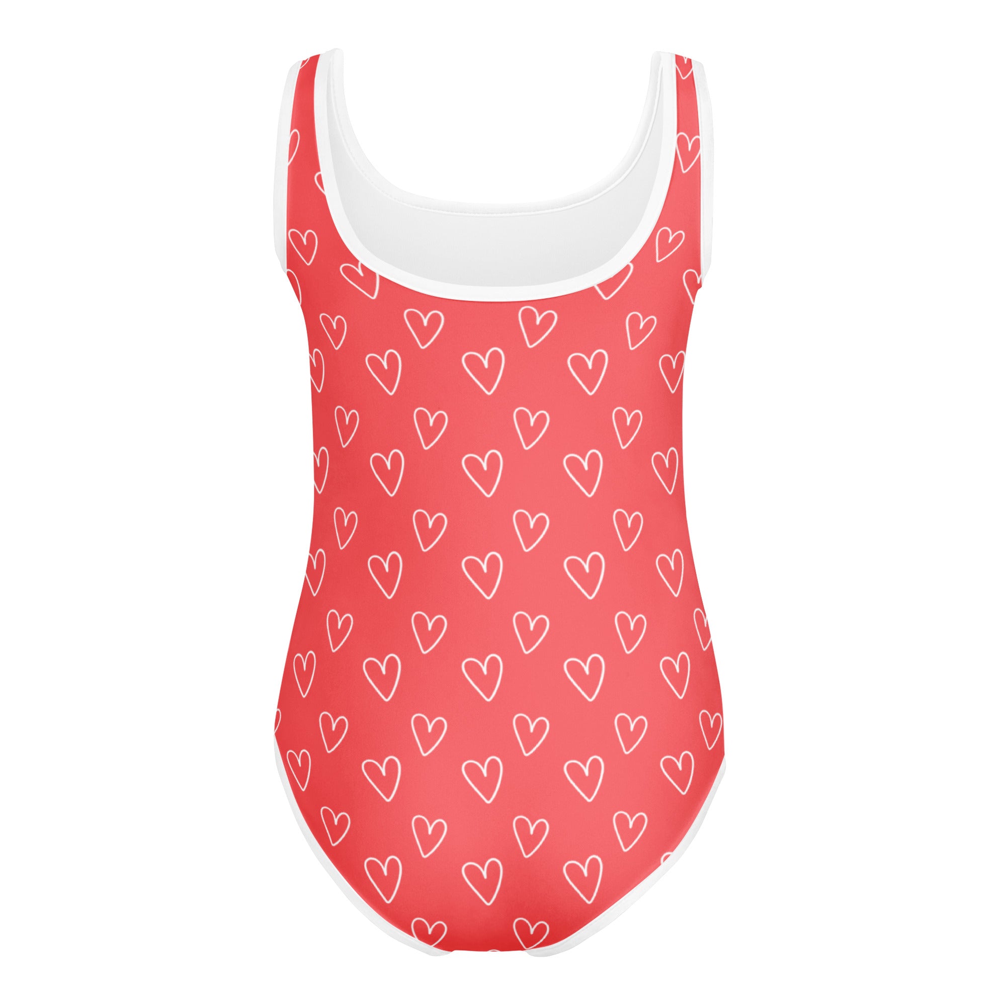 A coral girls heart outline buttery soft leotard with white scoop neckline quick drying for dance and gymnastics