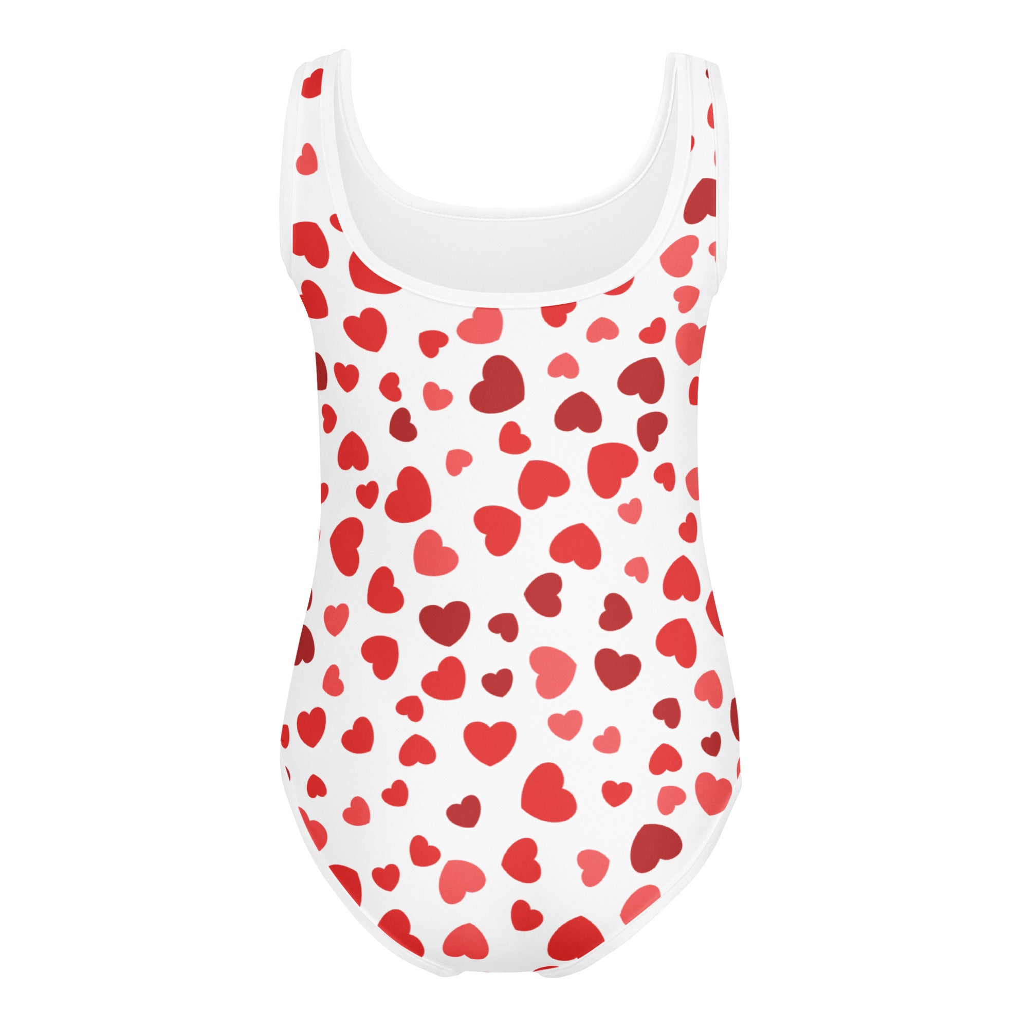 White one-piece girls valentine’s day leotard with red heart pattern buttery soft quick drying for dance and gymnastics