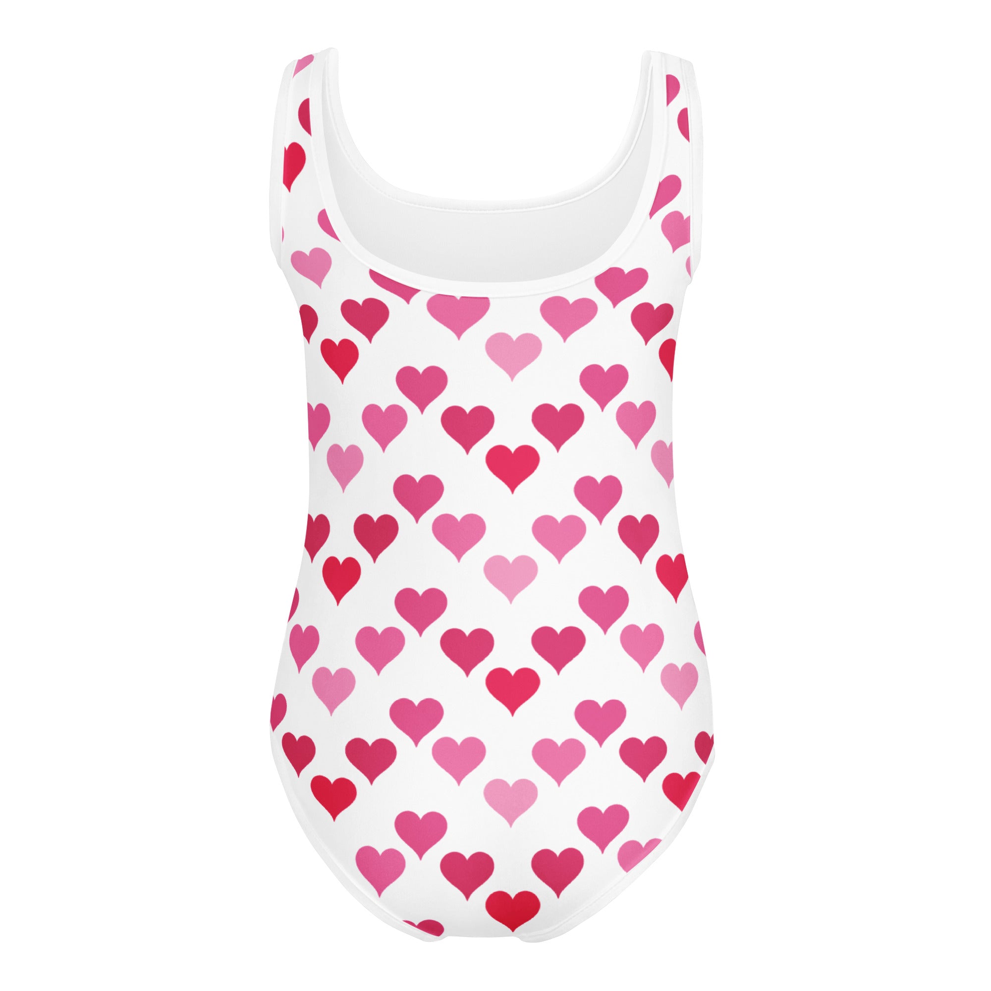 White girls leotard with pink and red heart pattern buttery soft quick drying for dance and gymnastics