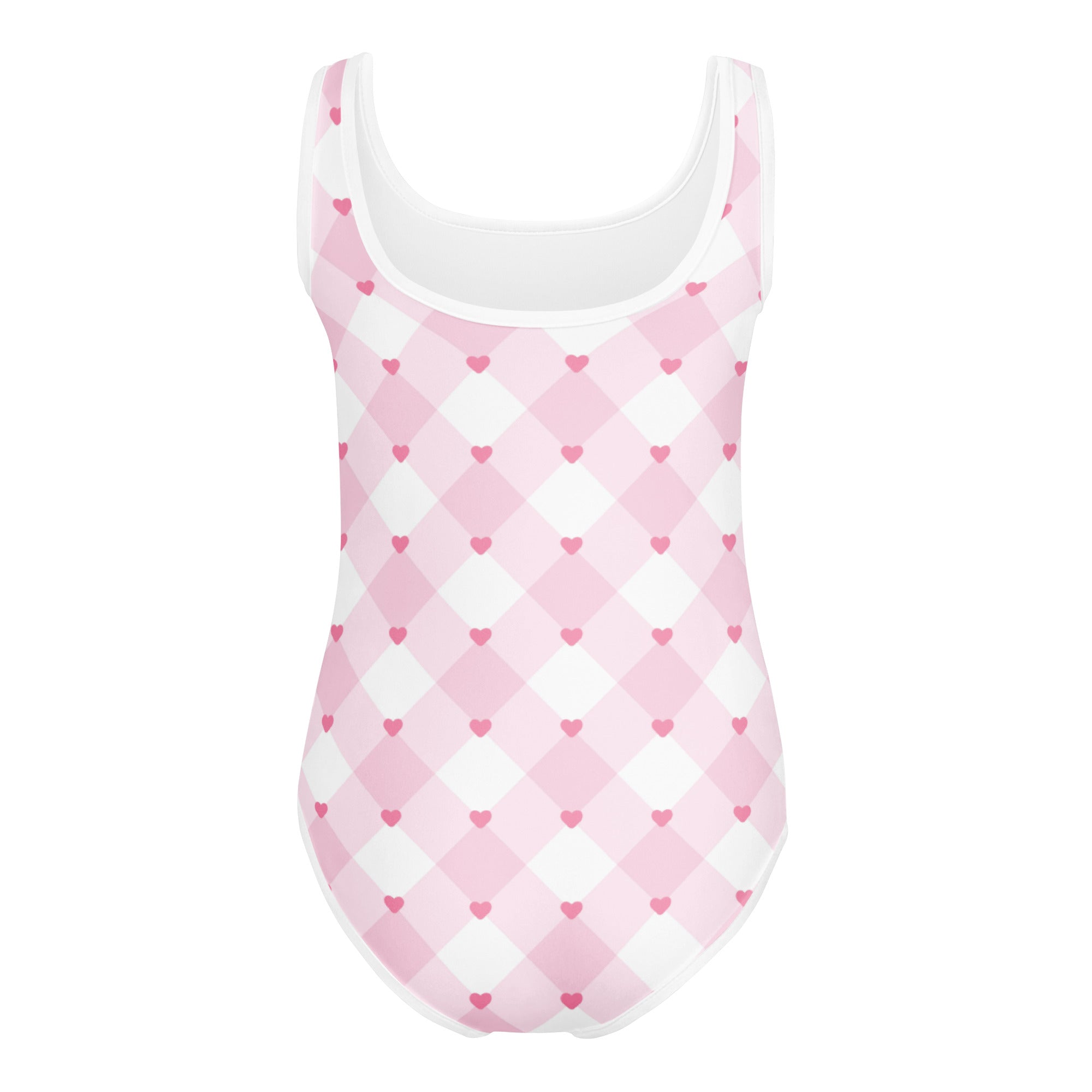 Girls pink argyle heart buttery soft one-piece swimsuit with small heart patterns quick drying for dance and gymnastics