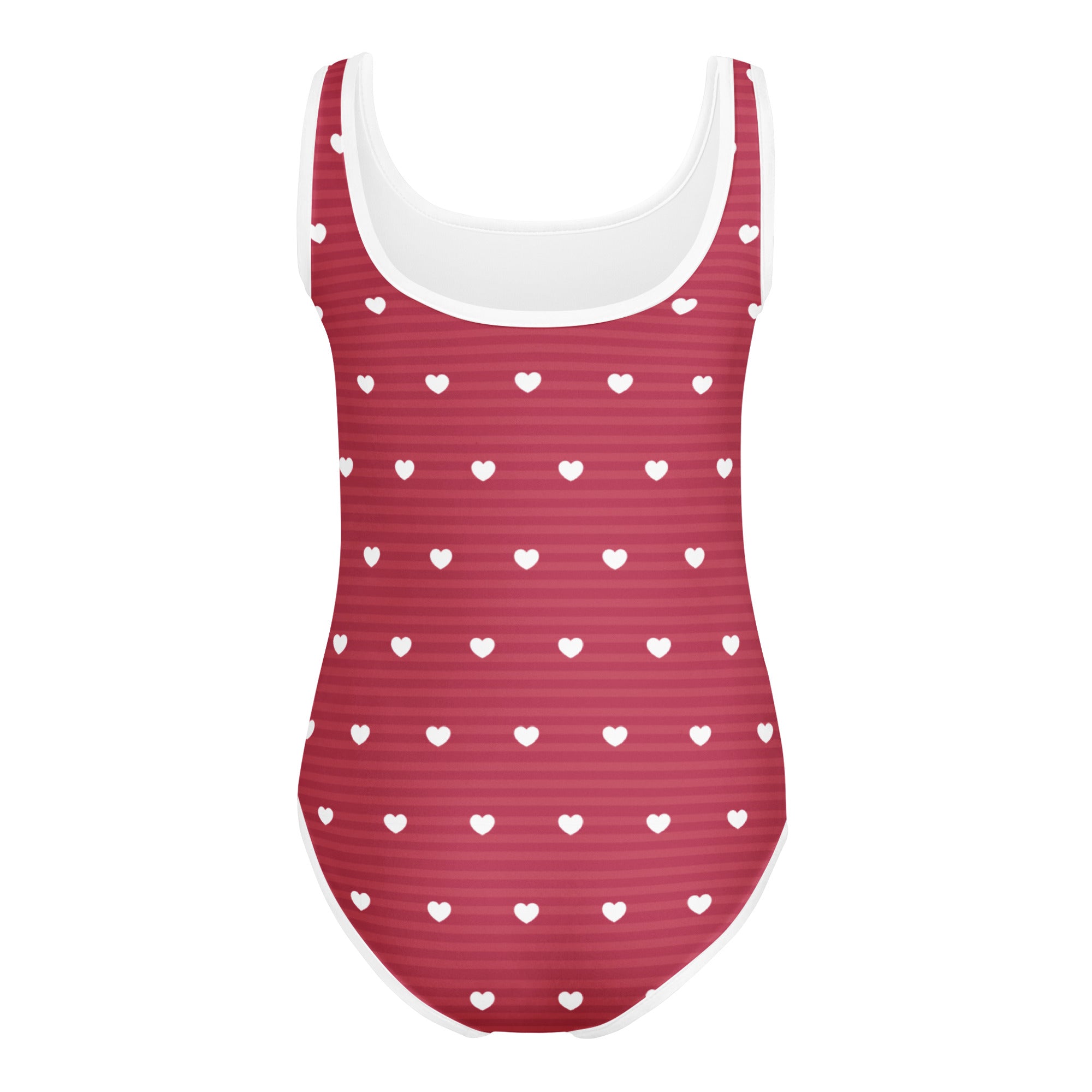 Girls valentine burgundy heart stripe buttery soft leotard in red with white hearts and quick drying for dance and gymnastics