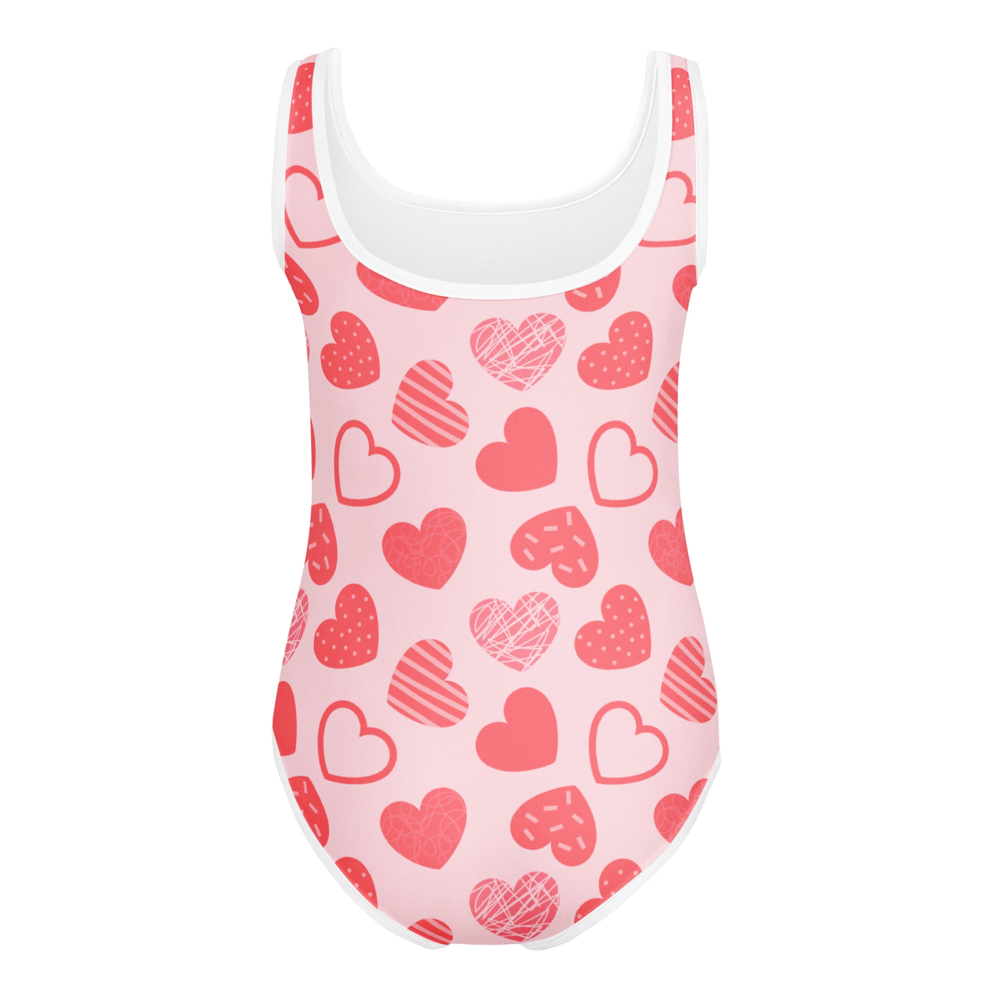 Girls pink heart pattern buttery soft leotard with white trim quick drying for dance and gymnastics