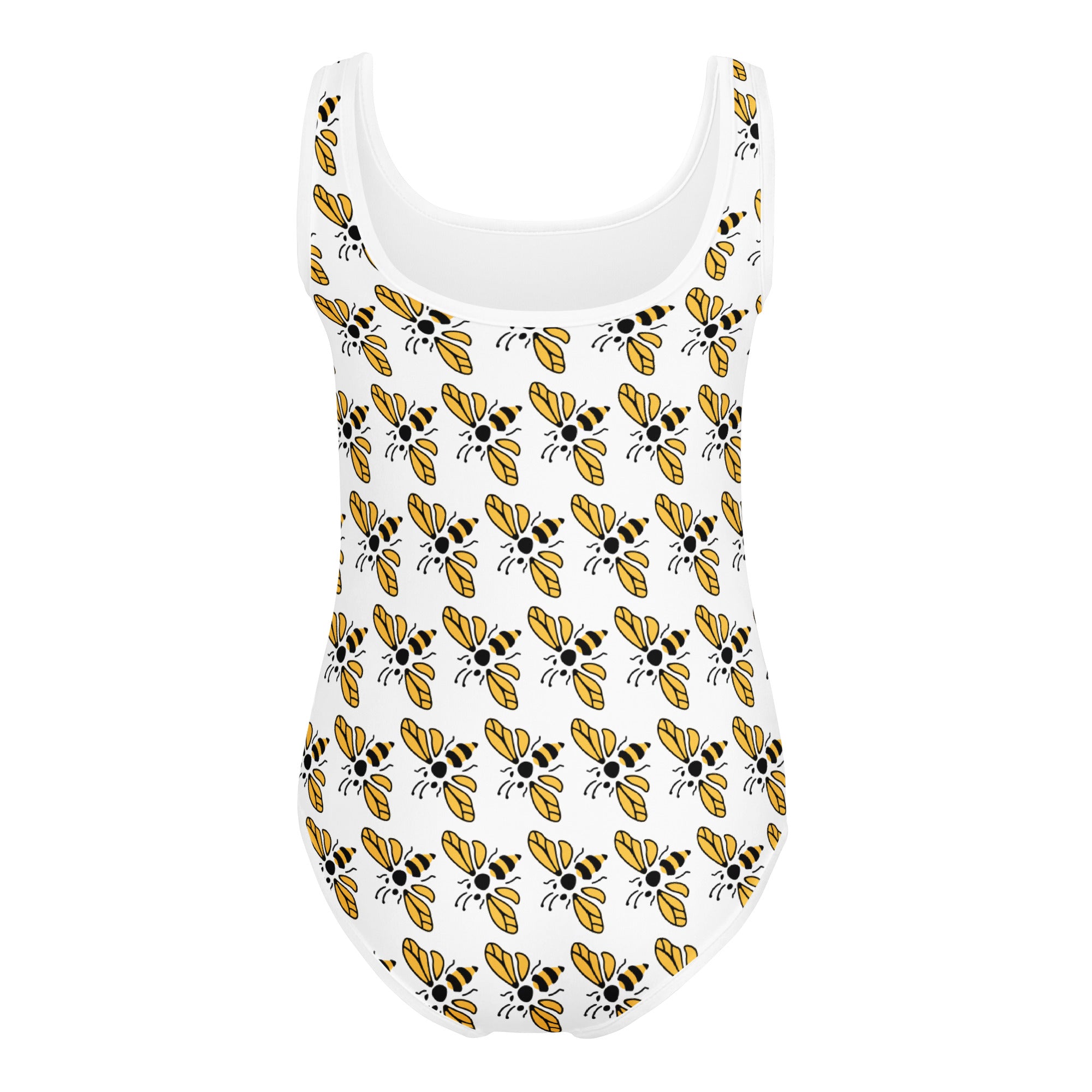 Girls bee print buttery soft white leotard with yellow black cartoon bees quick drying for dance and gymnastics