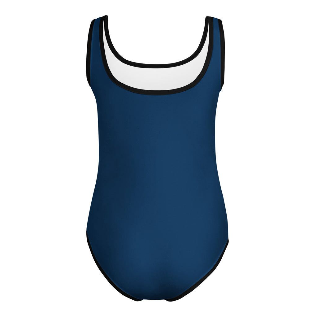 Girls navy blue buttery soft leotard with white lining and black trim quick drying for dance and gymnastics